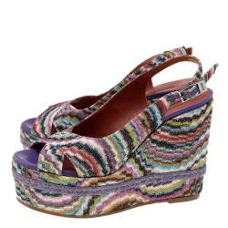 Pre Owned Missoni Multicolor Knit Fabric Platform Wedge Sandals Size 38
