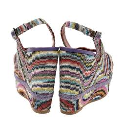 Pre Owned Missoni Multicolor Knit Fabric Platform Wedge Sandals Size 38