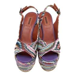 Pre Owned Missoni Multicolor Knit Fabric Platform Wedge Sandals Size 38