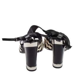 Pre Owned Missoni Cream/Black Knit Fabric and Leather Open-Toe Ankle Strap Sandals Size 39
