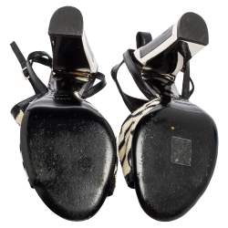 Pre Owned Missoni Cream/Black Knit Fabric and Leather Open-Toe Ankle Strap Sandals Size 39