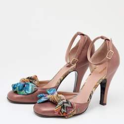 Pre Owned Missoni Brown Leather And Knit Fabric Bow D'orsay Ankle Strap Pumps Size 41