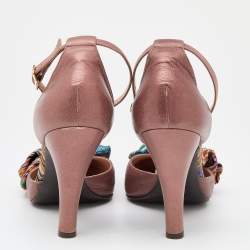 Pre Owned Missoni Brown Leather And Knit Fabric Bow D'orsay Ankle Strap Pumps Size 41