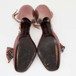 Pre Owned Missoni Brown Leather And Knit Fabric Bow D'orsay Ankle Strap Pumps Size 41