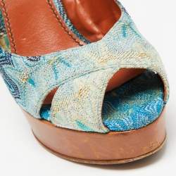 Pre Owned Missoni Blue Embroidered Fabric Cross Strap Peep-Toe Slingback Sandals Size 38