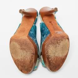 Pre Owned Missoni Blue Embroidered Fabric Cross Strap Peep-Toe Slingback Sandals Size 38