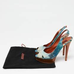 Pre Owned Missoni Blue Embroidered Fabric Cross Strap Peep-Toe Slingback Sandals Size 38