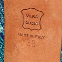 Pre Owned Missoni Blue Embroidered Fabric Cross Strap Peep-Toe Slingback Sandals Size 38