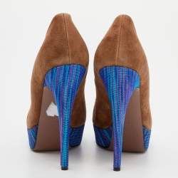 Missoni Brown/Blue Suede And Knit Fabric Platform Pumps Size 38