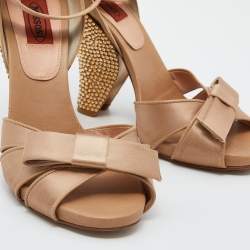 Pre Owned Missoni Beige Satin Crystal Embellished Heel Ankle Strap Sandals Size 38