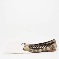 Pre Owned  M Missoni Metallic And Brown Fabric And Leather Ballet Flats Size 38