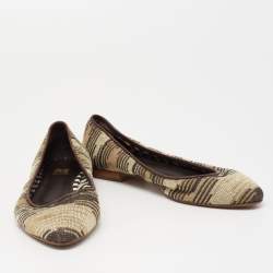 Pre Owned  M Missoni Metallic And Brown Fabric And Leather Ballet Flats Size 38