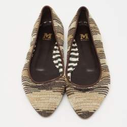 Pre Owned  M Missoni Metallic And Brown Fabric And Leather Ballet Flats Size 38