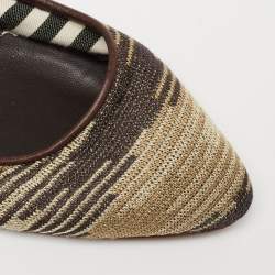 Pre Owned  M Missoni Metallic And Brown Fabric And Leather Ballet Flats Size 38