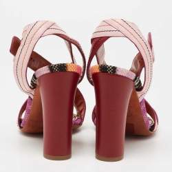 Pre Owned Missoni Pink/Red Leather Strappy Sandals Size 37