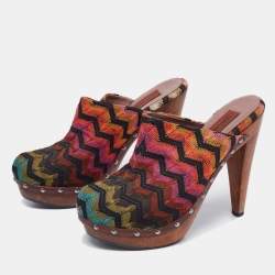 Pre Owned Missoni Multicolor Knit Fabric Knotted Clog Platform Sandals Size 39