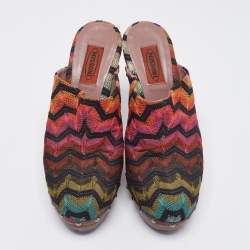 Pre Owned Missoni Multicolor Knit Fabric Knotted Clog Platform Sandals Size 39