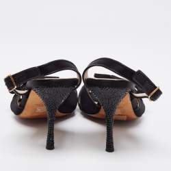 Pre Owned Missoni Black Satin Bow Crystal Embellished Heel Slingback Sandals Size 37