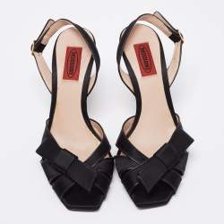 Pre Owned Missoni Black Satin Bow Crystal Embellished Heel Slingback Sandals Size 37
