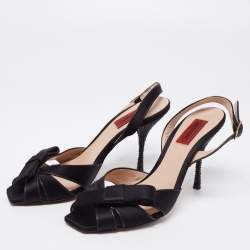 Pre Owned Missoni Black Satin Bow Crystal Embellished Heel Slingback Sandals Size 37