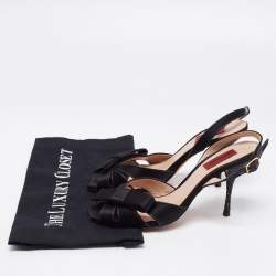 Pre Owned Missoni Black Satin Bow Crystal Embellished Heel Slingback Sandals Size 37