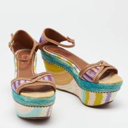 Pre Owned Missoni Multicolor Canvas And Leather Platform Ankle Strap Sandals Size 37