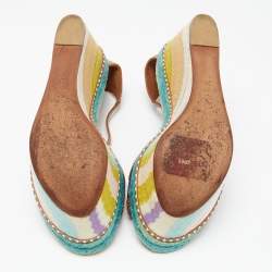 Pre Owned Missoni Multicolor Canvas And Leather Platform Ankle Strap Sandals Size 37