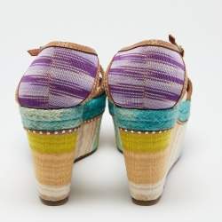 Pre Owned Missoni Multicolor Canvas And Leather Platform Ankle Strap Sandals Size 37