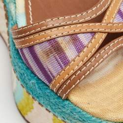 Pre Owned Missoni Multicolor Canvas And Leather Platform Ankle Strap Sandals Size 37