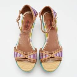 Pre Owned Missoni Multicolor Canvas And Leather Platform Ankle Strap Sandals Size 37
