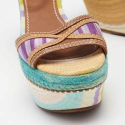 Pre Owned Missoni Multicolor Canvas And Leather Platform Ankle Strap Sandals Size 37