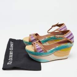 Pre Owned Missoni Multicolor Canvas And Leather Platform Ankle Strap Sandals Size 37