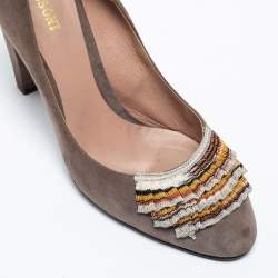 Pre Owned Missoni Grey Suede Block Heel Pumps Size 40