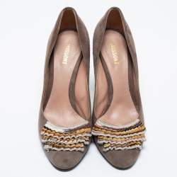 Pre Owned Missoni Grey Suede Block Heel Pumps Size 40