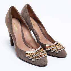 Pre Owned Missoni Grey Suede Block Heel Pumps Size 40