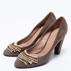 Pre Owned Missoni Grey Suede Block Heel Pumps Size 40