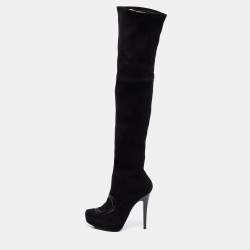 Pre Owned Missoni Black Suede And Leather Trim Thigh High Boots Size 39