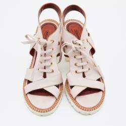 Pre Owned Missoni Peach Leather Lace Up Sandals Size 39