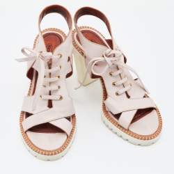 Pre Owned Missoni Peach Leather Lace Up Sandals Size 39