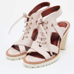 Pre Owned Missoni Peach Leather Lace Up Sandals Size 39