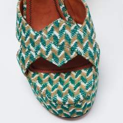 Pre Owned Missoni Tricolor Knit Fabric Platform Ankle Strap Sandals Size 39