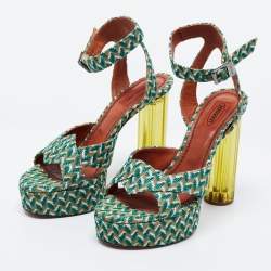 Pre Owned Missoni Tricolor Knit Fabric Platform Ankle Strap Sandals Size 39