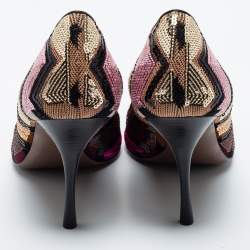 Pre Owned Missoni Multicolor Sequin Pointed Toe Pumps Size 37.5