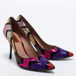 Pre Owned Missoni Multicolor Sequin Pointed Toe Pumps Size 37.5