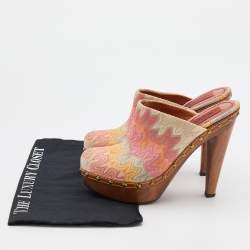 Pre Owned Missoni Multicolor Knit Fabric Platform Clog Mules Size 38