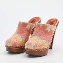 Pre Owned Missoni Multicolor Knit Fabric Platform Clog Mules Size 38