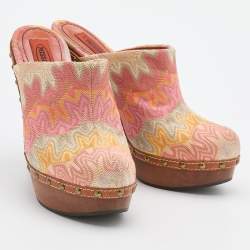 Pre Owned Missoni Multicolor Knit Fabric Platform Clog Mules Size 38