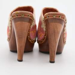 Pre Owned Missoni Multicolor Knit Fabric Platform Clog Mules Size 38