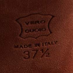 Pre Owned Missoni Blue/Brown Knit Fabric and Leather T-Strap Platform Sandals Size 37.5