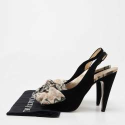 Missoni Black Suede and Fabric Bow Peep Toe Slingback Pumps Size 40